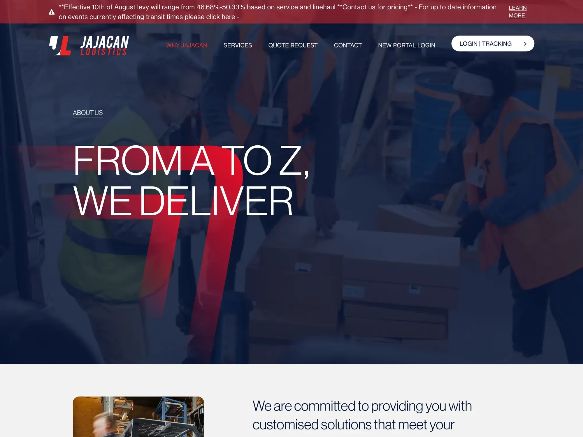 Another page from the Jajacan Logistics site