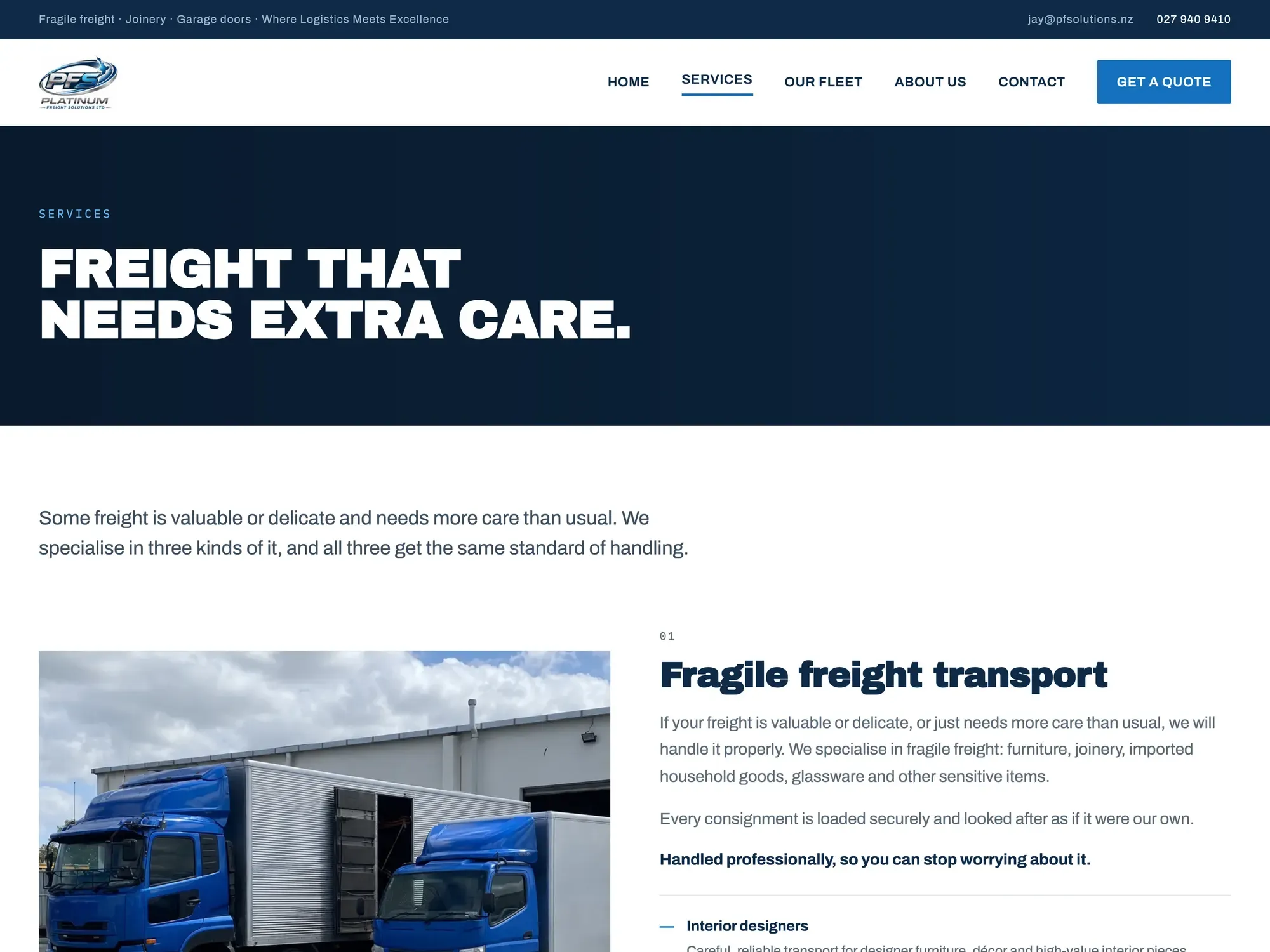 Another page from the Platinum Freight Solutions site