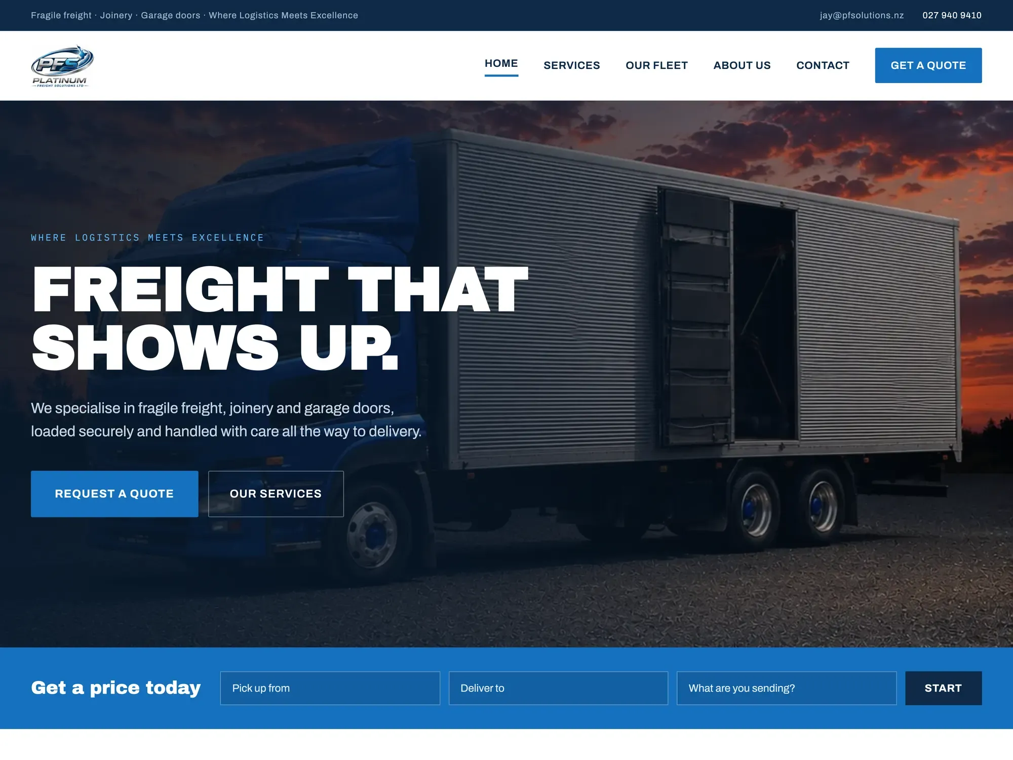 The Platinum Freight Solutions homepage